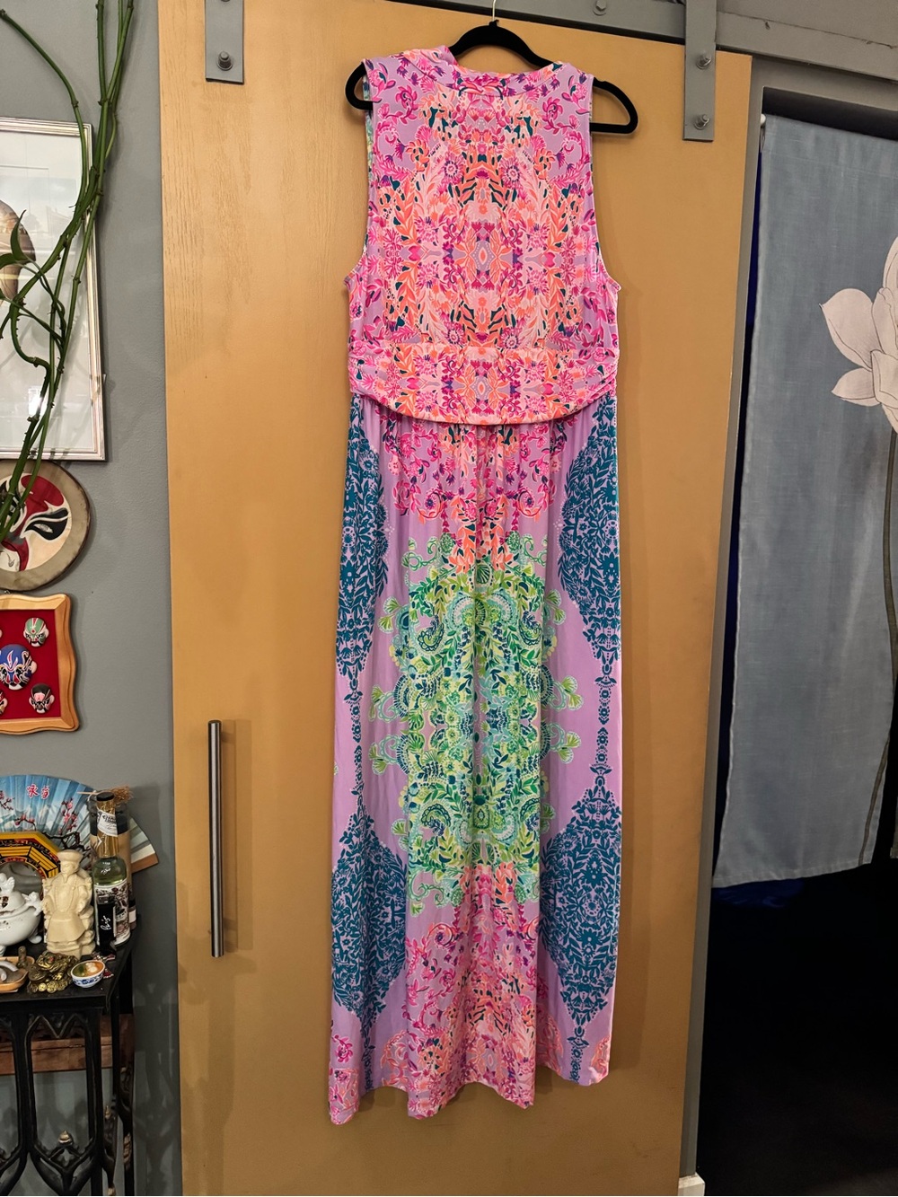 Lilly Pulitzer Pearce Sunshine Vibes Vibrant Pink Green Orange Maxi Dress L - Picture 3 of 7